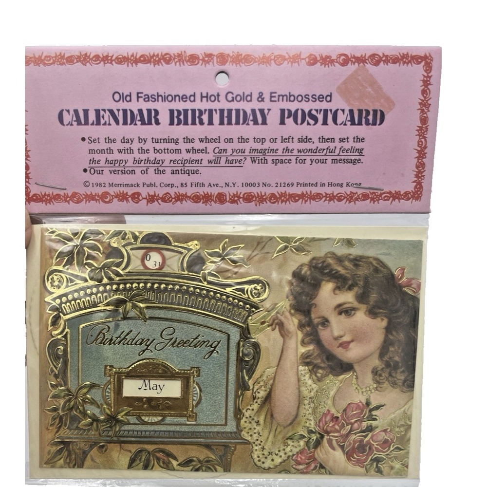 NIP Merrimack Vintage 1982 Mechanical Calendar Victorian‎ Birthday Post Card NEW